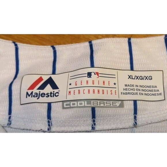 Majestic Chicago Cubs CoolBase Pinstripe Jersey XL w/2016 Postseason Patch Rare - Picture 10 of 13